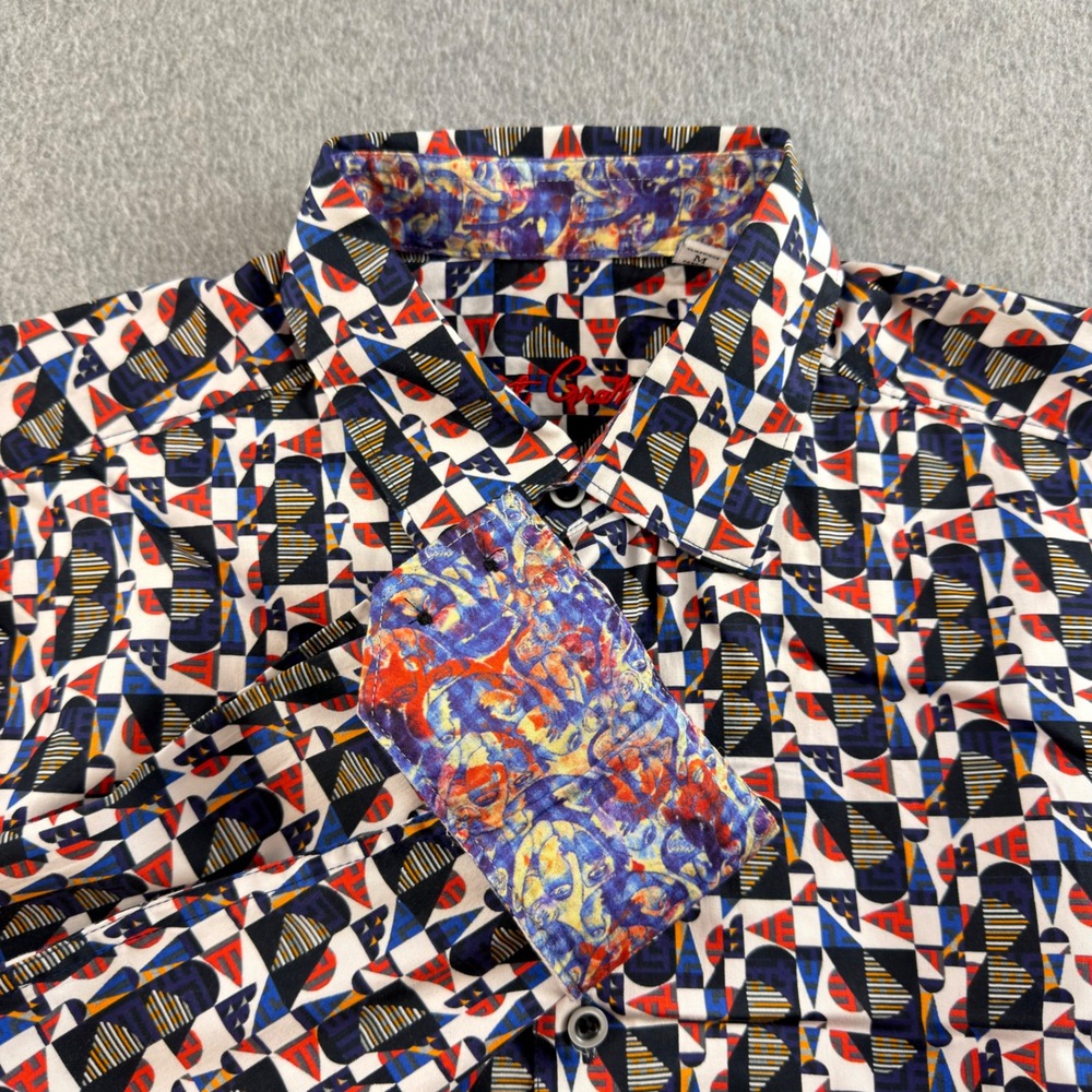 Robert Graham Shirt Mens M Classic Fit Geometric Print Contrast Cuff Cotton L/S